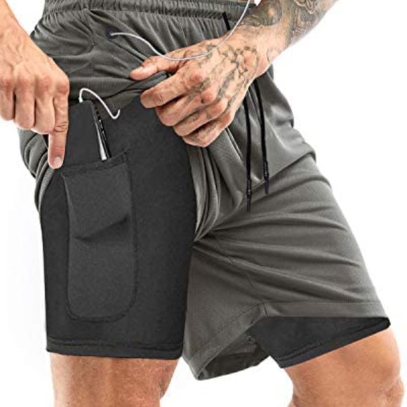 Men's Sports Shorts 2-in-1 Running Gym Workout Quick Drying Breathable - Picture 1 of 3
